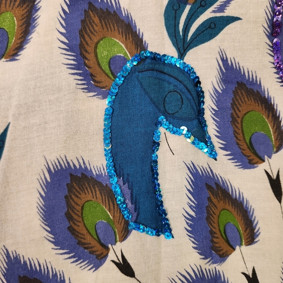 Vintage Peacock A-Line Midi Skirt Sequins Embellished Size XL New Deadstock 90s - Picture 5 of 12